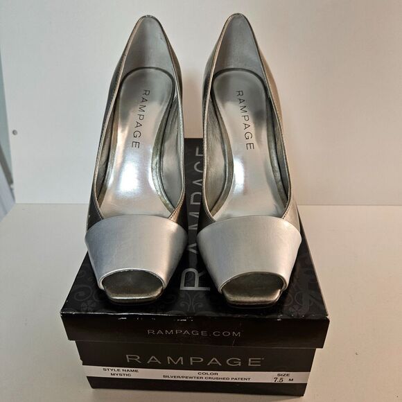 Rampage Size 7.5 Mystic Silver Peep Square Toe Stiletto Heels - Picture 7 of 7